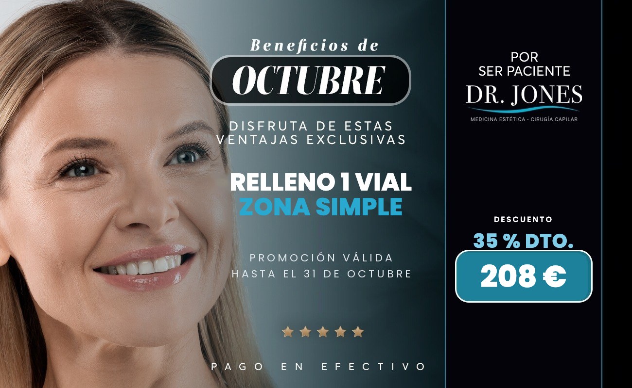 Promoción de octubre en Clínica Dr. Jones: relleno de un vial en zona simple por 208 euros